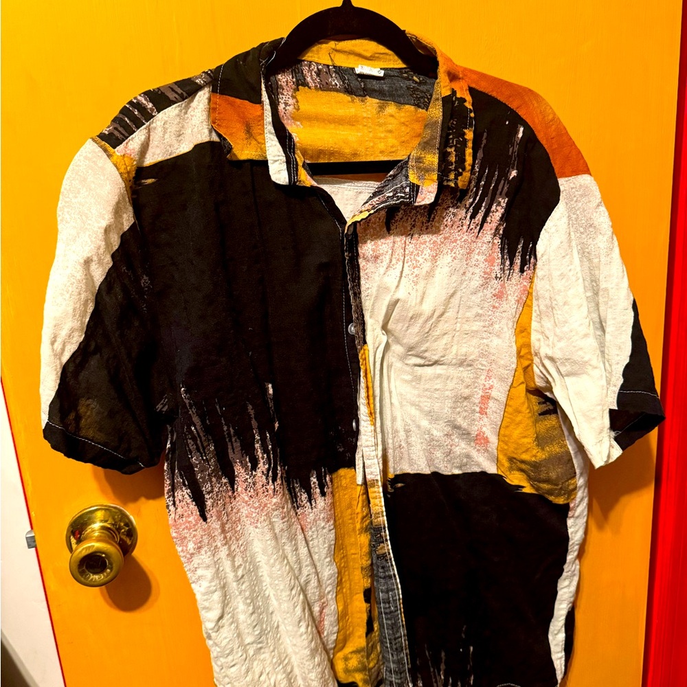 Men button up dress shirt vacation short sleeve